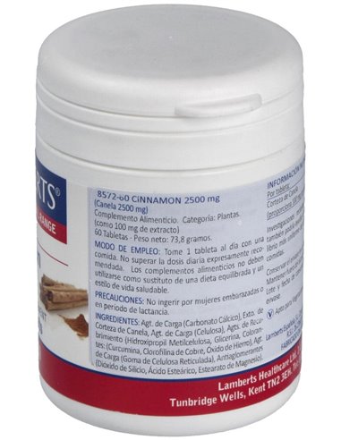 Canela 2500 mg (Cinamaldehído del 62%  73%) de Lamberts