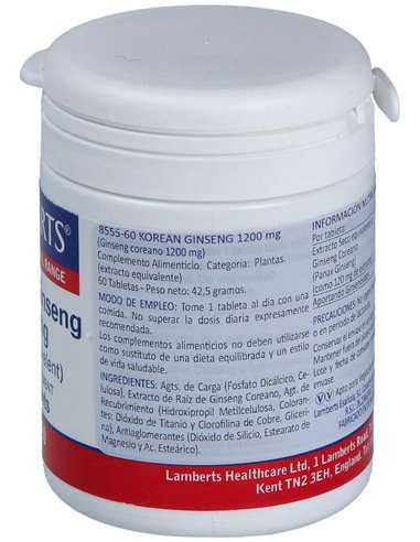 Ginseng Coreano 1200 mg 60 Tabs. de Lamberts