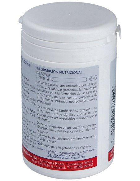 L-Arginina HCl 1000 mg 90 Tabs. de Lamberts