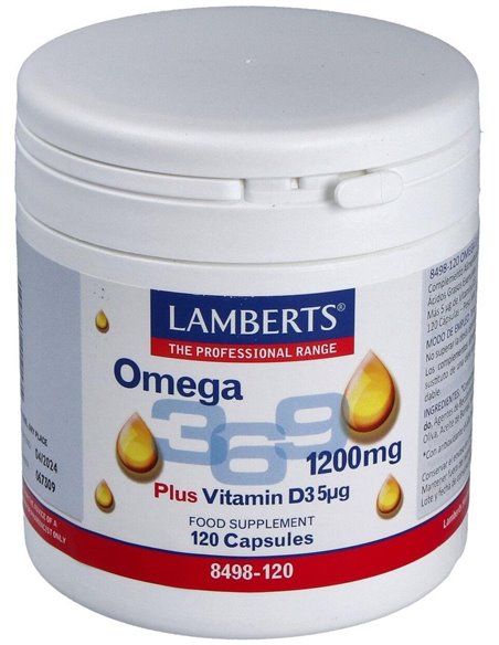Omega 3,6,9 1200 mg + Vitamina D3 120 Caps. de Lamberts