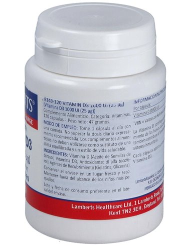 Vitamina D3 1000 UI (25 µg) de Lamberts