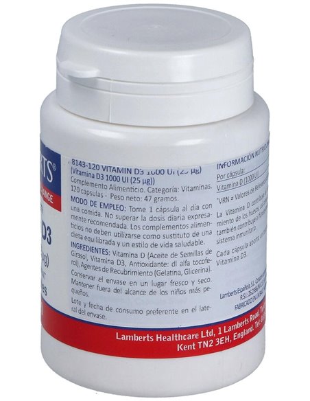 Vitamina D3 1000 UI (25 µg) de Lamberts