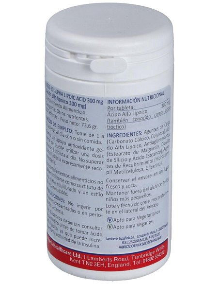 Ácido Alfa Lipoico 300 mg 90 Tabs. de Lamberts