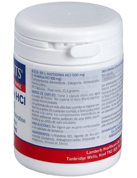 L-Histidina HCl 500 mg 30 Caps. de Lamberts