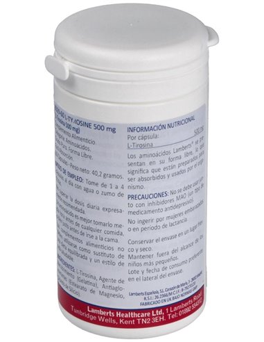 L-Tirosina 500 mg 60 Caps. de Lamberts