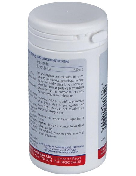 L-Fenilalanina 500 mg 60 Caps. de Lamberts