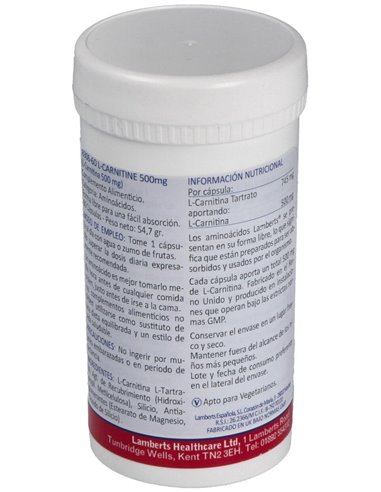 L-Carnitina 500 mg 60 Caps. de Lamberts