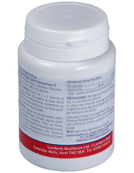 Vitamina K2 (como MK-7) 90 µg 60 Caps. de Lamberts
