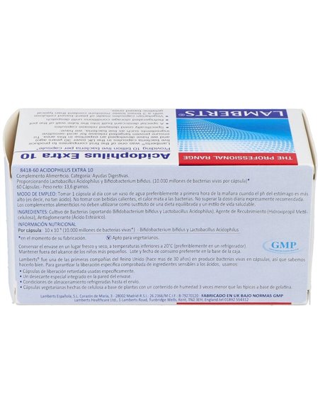 Acidophilus Extra 10 (10000 millones por cápsula) 60 Caps. de Lamberts