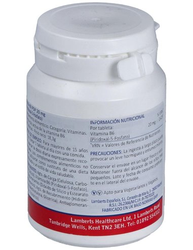 P5P 20 mg (Piridoxal-5-Fosfato) 60 Tabs. de Lamberts