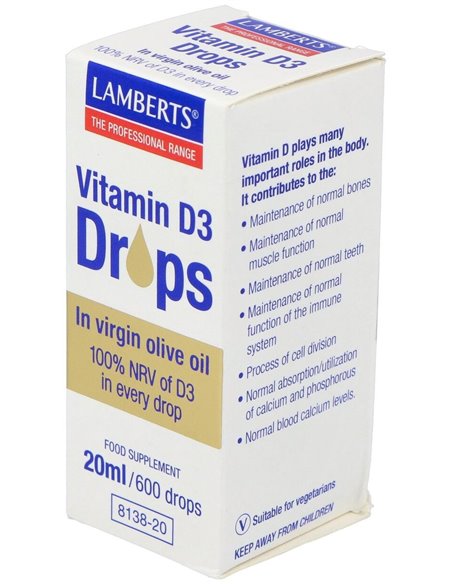 Vitamina D3 líquida 20 ml / 600 gotas 20 ml de Lamberts