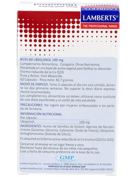 Ubiquinol 100 mg 60 Caps. de Lamberts