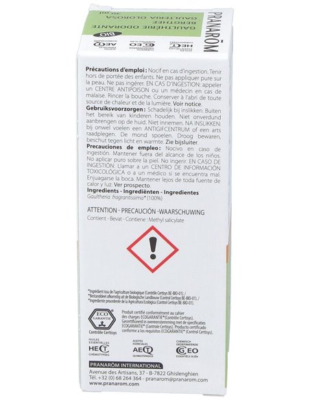 Gaulteria Olorosa Hoja Aceite Esencial Bio 30Ml. de Pranarom Aceites