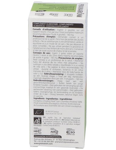 Eucalipto Azul Hoja Aceite Esencial Bio 30Ml. de Pranarom Aceites