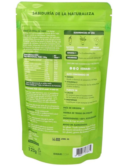 Hierba De Trigo Superalimento 125Gr. Bio de Iswari