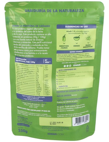 Proteína De Cáñamo Bio 250G Es 250G de Iswari