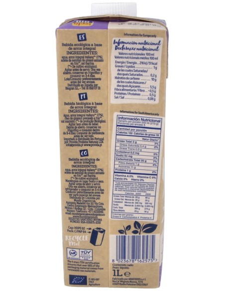 Bebida Vegetal De Arroz Integral 1Lt  6Uds. S/A de Isola
