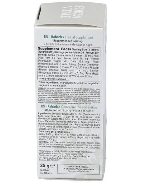 Rabarlax Laxante 25Gr.Comprimidos de Forza Vitale