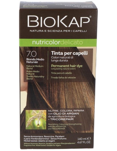 Tinte Rubio Medio Natural 140Ml. 7.0 Delicato de Biokap