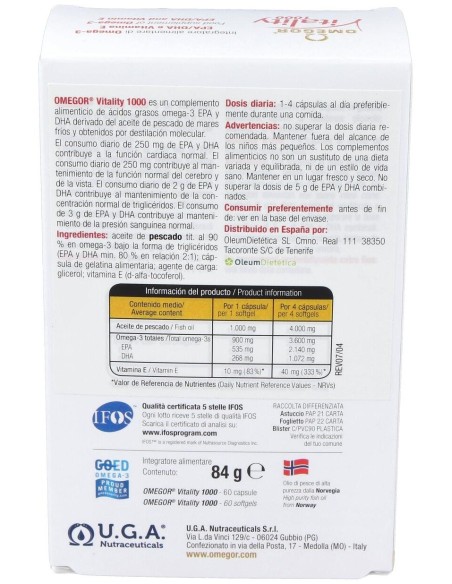 Omegor Vitality 1000 60Perlas de Uga Nutraceuticals