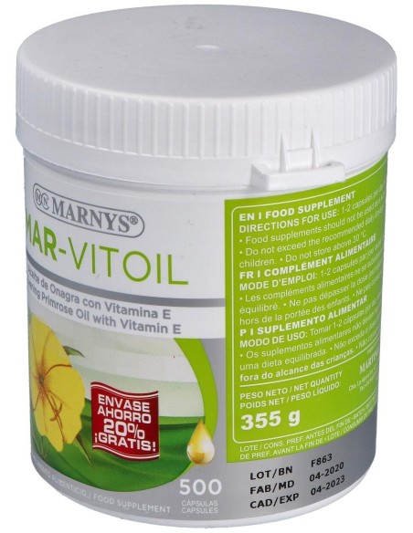 Aceite De Onagra (Mar-Vitoil) 500Mg. 500Perlas de Marnys