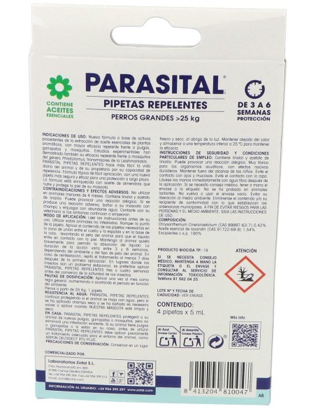 Parasital Pipeta Antiparasitario Perros Grandes de Zotal Vet