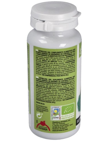 Espirulina (500 Mg.) 180 Comprimidos Bio de Intersa