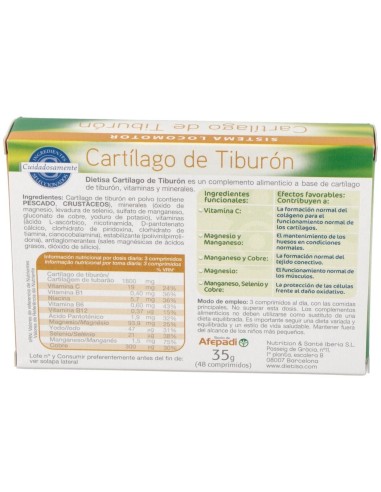 Cartílago De Tiburón   Envase 48 Comp.(16 Días) de Dielisa®