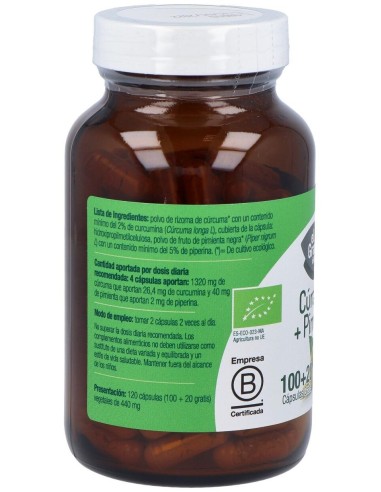 Curcuma Y Pimienta Bio 120Cap. de El Granero