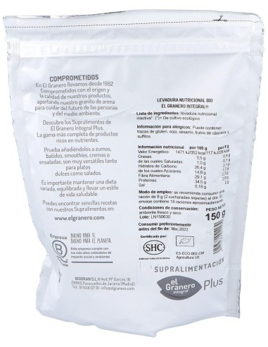 Levadura Nutricional Superalimento Bio 150Gr. de El Granero