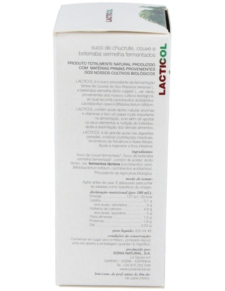 Lacticol Ecologico Jugo De Chucrut 200Ml de Soria Natural