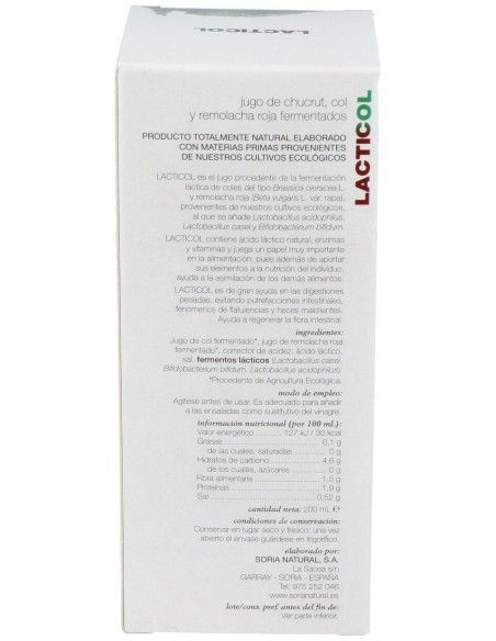 Lacticol Ecologico Jugo De Chucrut 200Ml de Soria Natural