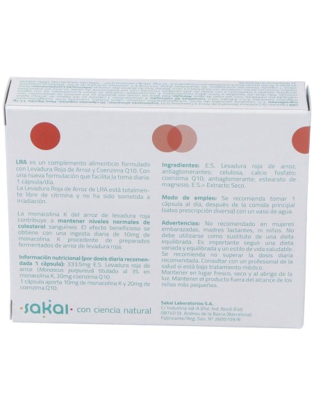Lra Levadura Roja De Arroz + Q10 30Cap. de Sakai