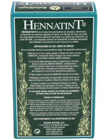 Hennatint Negro 60Ml. de Radhe Shyam