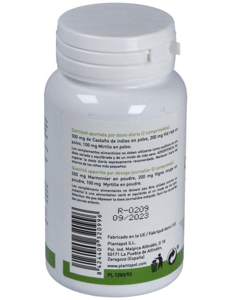 Castaño de Indias, Vid Roja y Myrtilo (90 Comprimidos 600 Mg)                                                     de Plantapol