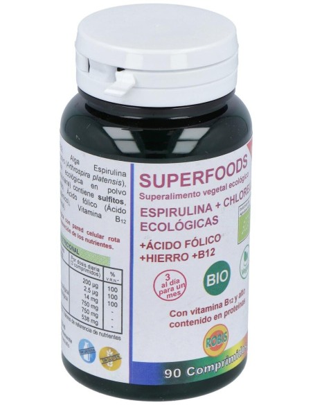 Espirulina + Chlorella Superalimentos Bio 90Comp. de Robis