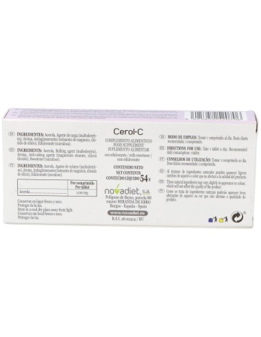 Cerol-C (Vitamina-C) Envase de 30 comprimidos masticables. de Novadiet