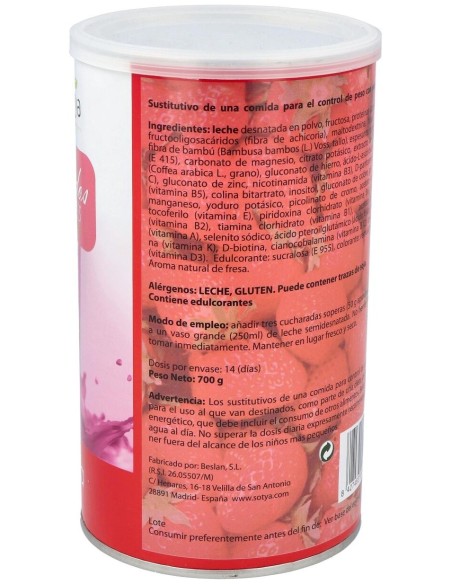 Batidos Saciantes 700G Polvo Sabor Fresa de Sotya