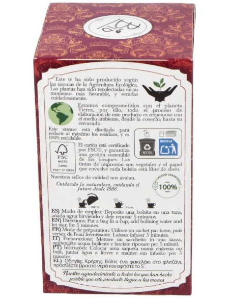 Te Puerh Rojo Infusion 20Bolsitas. Bio de Artemis Bio