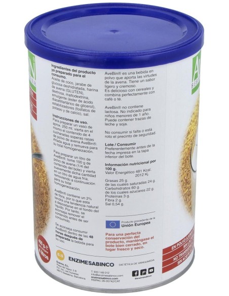 Bebida De Avena Avebiin Polvo 400 Gr de Enzime - Sabinco