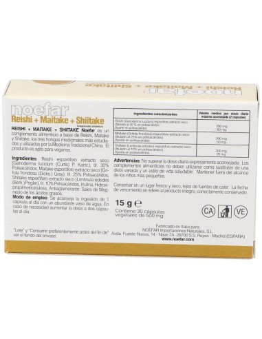 Reishi + Maitake + Shiitake 30Cap. de Noefar