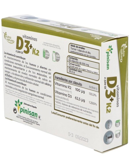 Vitamina D3+K2  2500ui 60Cap. de Pinisan