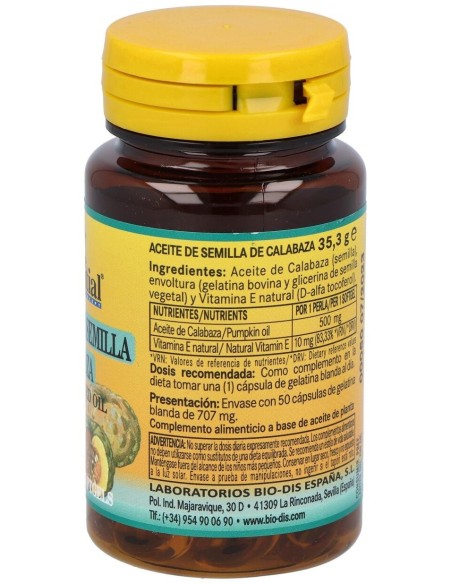 Aceite De Semillas De Calabaza 500Mg. 50Perlas de Nature Essential