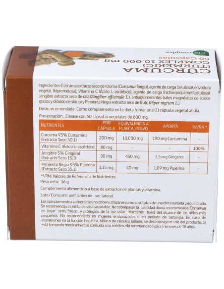 Curcuma 10.000Mg. +Jengibre+Pimienta 60Cap. de Nature Essential