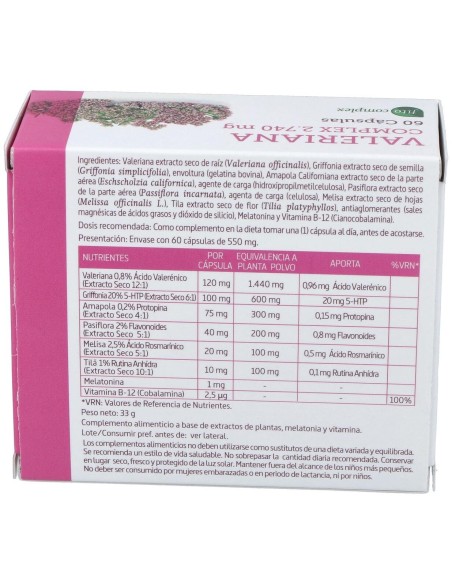 Valeriana Complex 2740 mg. 60 Capsulas de Nature Essential