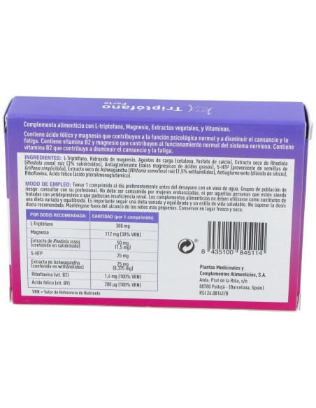 Triptófano Forte 30 Comprimidos de Plameca