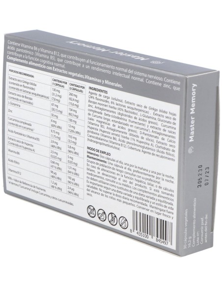 Master Memory 30 Cápsulas Vegetales de Plameca
