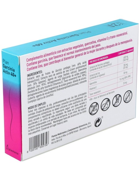 Plan Garcinia Activ 40+ 60 Cápsulas Vegetales de Plameca