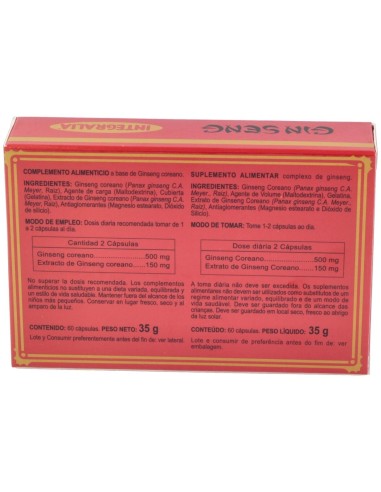 Ginseng 500Mg. 60Cap. de Integralia