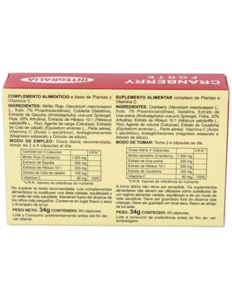 Cranberry Forte 60Caps. de Integralia